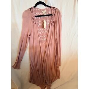 Vertigo Paris Blush Pink Lace Crochet Open Front Cardigan Duster Size M NWT $160